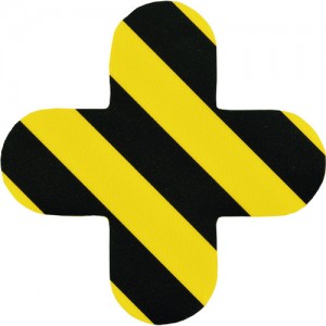 GREEN CROSS 403035 緑十字　路面表示ステッカー　十字型　黄／黒　１５０×１５０ｍｍ　１０枚組　ＰＶＣ