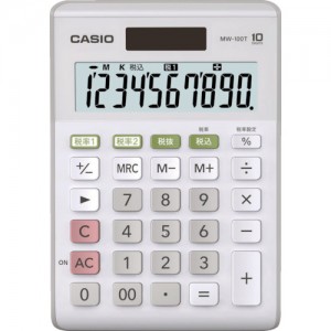 卡西欧 CASIO MW-100T-WE-N カシオ　Ｗ税率電卓（ミニジャストタイプ）