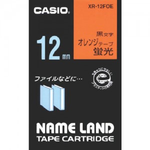 卡西欧 CASIO XR-12FOE カシオ　カシオ　ネームランド用蛍光オレンジ色テープに黒文字１２ｍｍ
